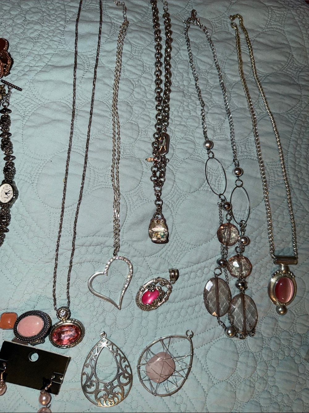 Source Unknown Silver-Tone Heart & Pink Gem Necklace Collection